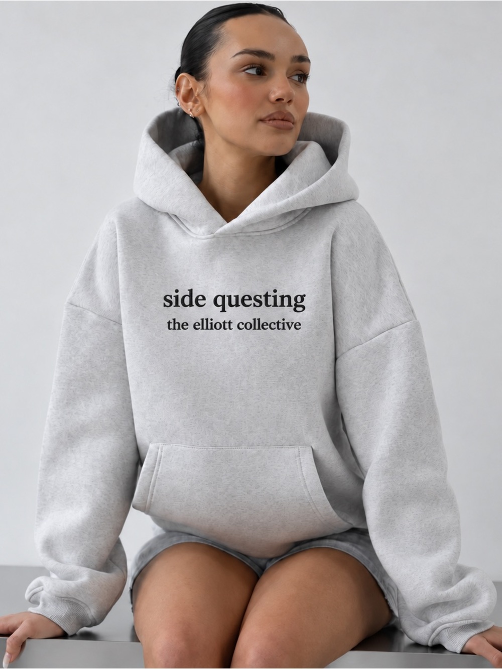 NWT The Elliott Collective Side Questing Embroidered Hoodie Ash Gray
